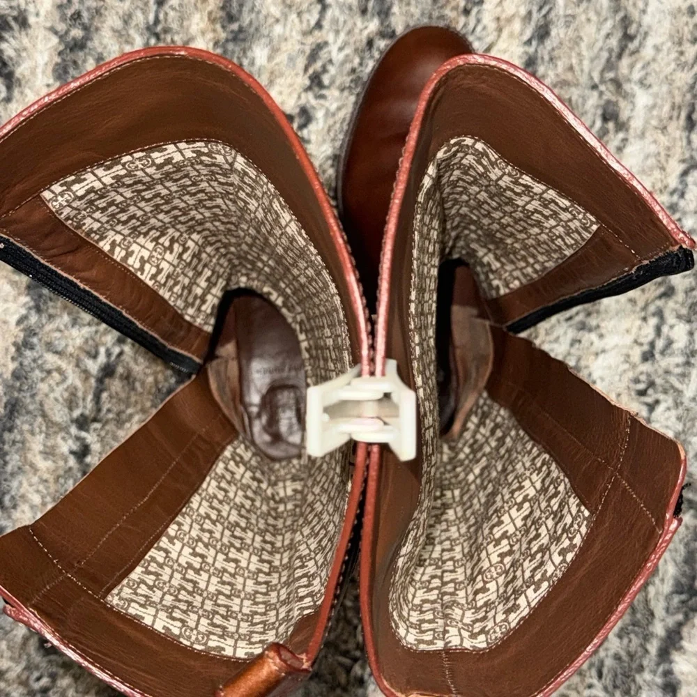 Tory Burch Brown Leather & Monogram Quilted Boots
